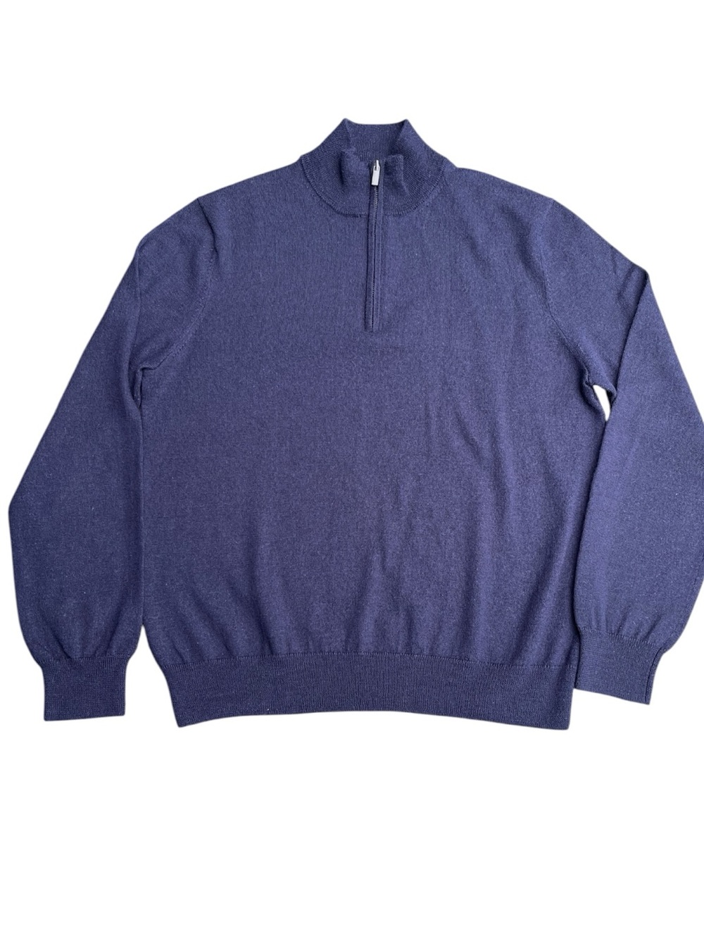 Saks Fifth Avenue Navy Blue Wool Blend 1/4 Zip Mock Neck Sweater (M)